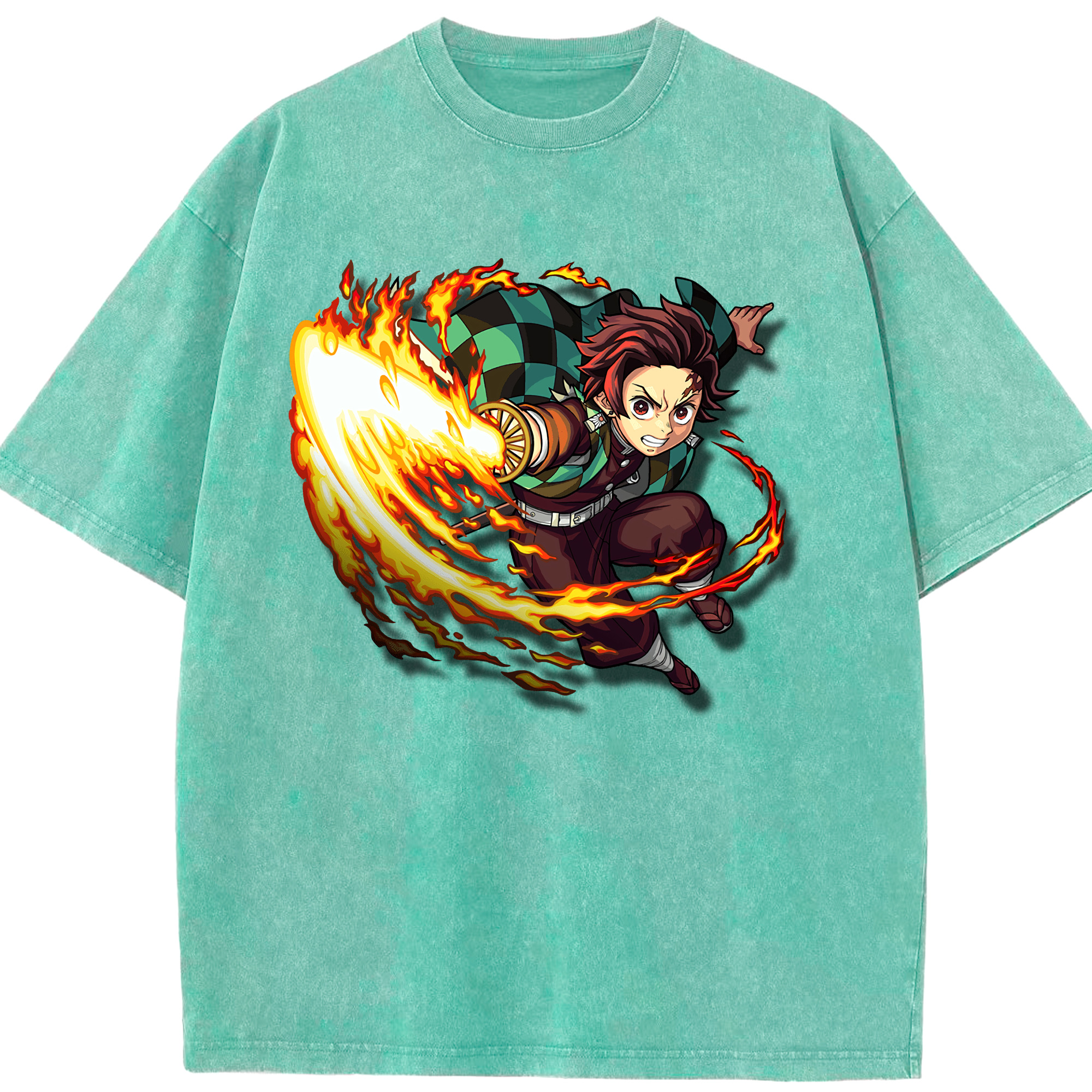 （画像用） 鬼滅の刃 竈門 炭治郎／かまど たんじろう Kamado Tanjirou 綿100% ヴィンテージ風 半袖Tシャツ（フロントプリント）
